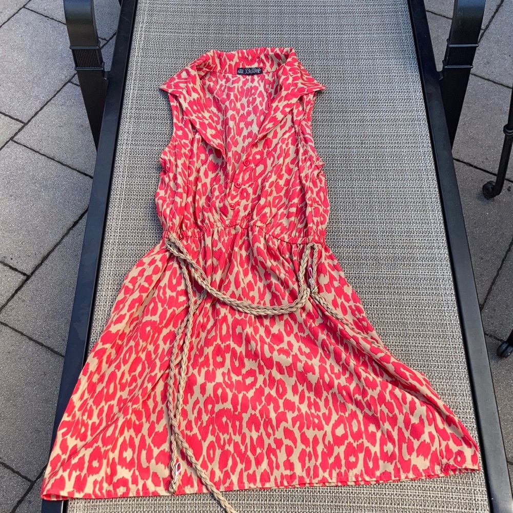 Pink and tan mini dress